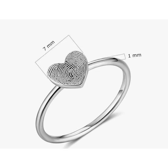 NEW Women’s Dainty 925 Sterling Silver Fingerprint Heart‎ Ring, Adjustable - Picture 9 of 11